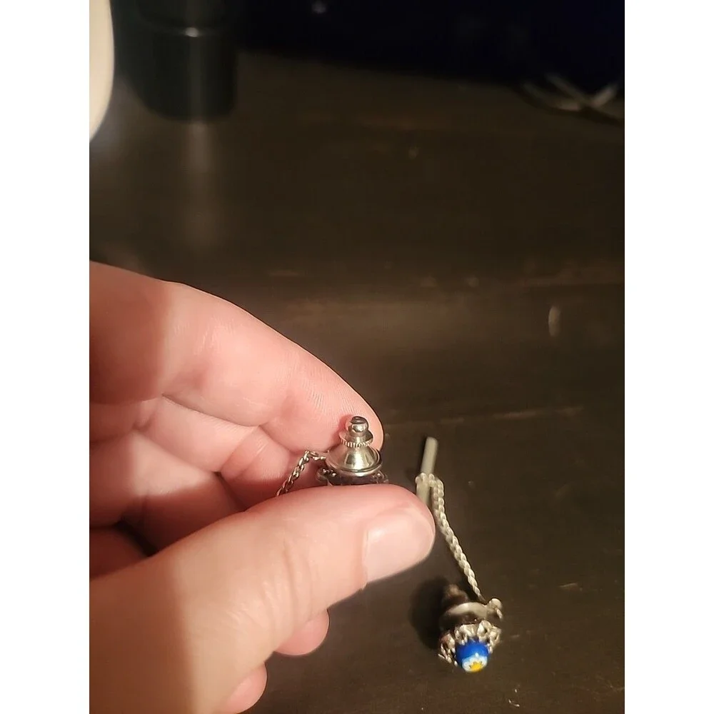 Vintage Glass Bead (Flower) Silver Tie Tacks - Picture 3 of 5